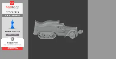 3D model of an M3 half-track vehicle for printing, featuring tracks and wheels, side view.