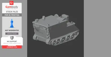 3D model of an armored tracked vehicle with a flat roof and rear compartment for treatment purposes.