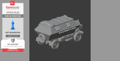 3D model of an armored personnel carrier with six wheels, suitable for 3D printing.