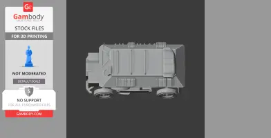 Top view of a detailed 3D model of an armored personnel carrier with six wheels, suited for 3D printing.