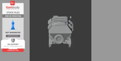 Front view of an armored personnel carrier 3D model with a geometric design for printing.