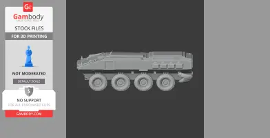 3D model of a marine personnel carrier tank with six wheels, designed for 3D printing.