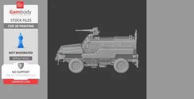 A detailed 3D model of a Matador mine-protected vehicle, side view, with mounted weaponry.