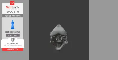 A digital 3D model of a therapsid skull, designed for 3D printing, with intricate bone details.