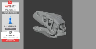 3D model of a Therizinosaurus skull replica, showcasing detailed bone structure for 3D printing.