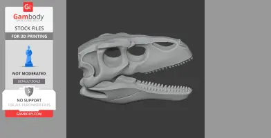3D Therizinosaurus skull replica in STL format, side view, suitable for 3D printing.