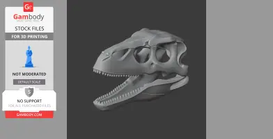 3D model of a Therizinosaurus skull, detailed and ready for 3D printing.