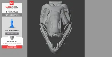 Therosaurus skull model for 3D printing, detailed with open jaws and visible teeth.