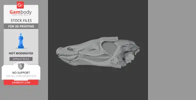 3D model of a Thescelosaurus skull, side view, for 3D printing.