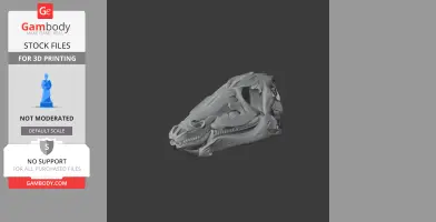 3D model of a Thescelosaurus skull for 3D printing displayed from a side view.