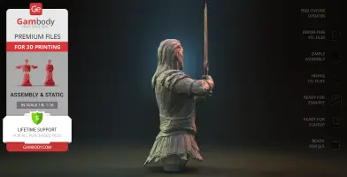 A 3D model of a Greek warrior holding a sword, wearing armor with detailed textures.