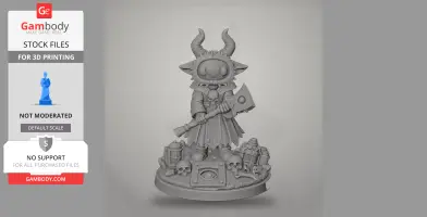 Horned character with a staff, robe, and skulls at the base, from Cult of the Lamb, ready for 3D printing.
