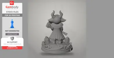 Horned character figure with a cloak, standing on a detailed base, designed for 3D printing.