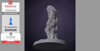 A monstrous figure with long hair, muscular build, and tactical gear on a circular base.