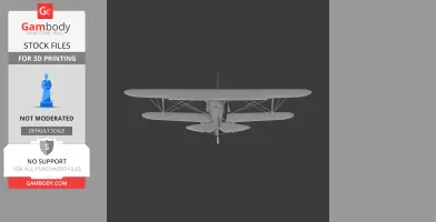 A 3D model of the Curtiss Gulfhawk biplane viewed from the front, ready for 3D printing.