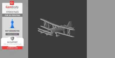 A 3D model of a vintage biplane with detailed wings and propeller, designed for 3D printing.