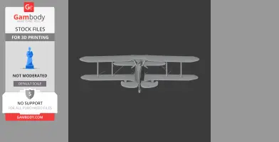 3D model of a vintage biplane viewed from the front, designed for 3D printing.