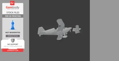 A 3D model of a vintage biplane, showing wings and propeller details, for printing.