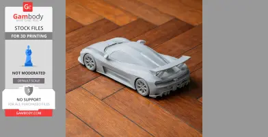3D printed model of Dallara Stradale on wooden floor, detailed design for scale vehicle enthusiasts.