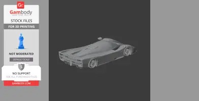 3D model of a sleek Dauer 962 Le Mans race car for 3D printing, shown in grey tones.