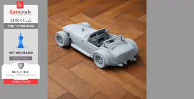 3D printed model of a DAX Rush car on wooden surface, showcasing detailed wheels and interior.