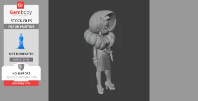 Stylized 3D figure of a character with large hair, wearing a dress and heels, designed for 3D printing.