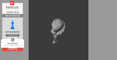 3D model of a cartoonish character with a large hairstyle, wearing accessories, suitable for printing.