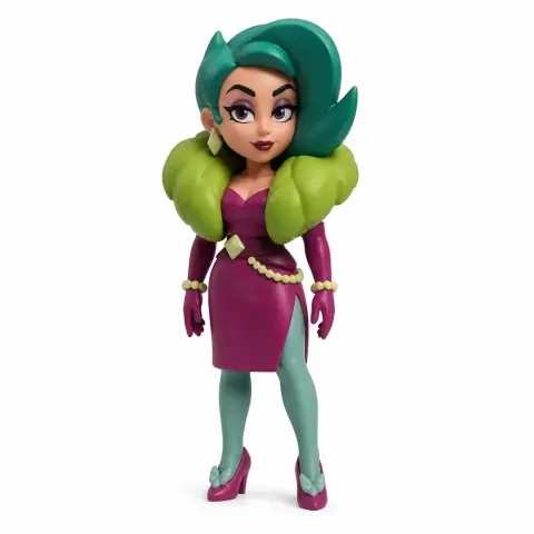 Stylized female character figurine with green hair, purple dress, and elegant accessories from Brawl Stars.