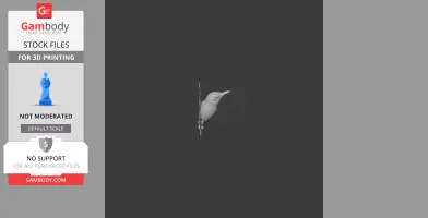 3D model of a bamboo warbler on a branch, designed for printing, shown in a monochrome render.