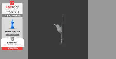 A 3D model of a bird perched on a vertical twig, likely for 3D printing.