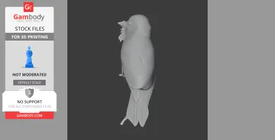 A 3D model of a bamboo woodpecker, side view, in grayscale, designed for 3D printing.