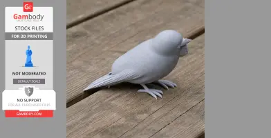 3D-printed prehistoric woodpecker model on wooden surface, shown in plain gray.