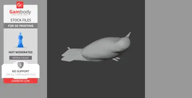 A 3D model of a streamlined, abstract bird lying horizontal, intended for 3D printing.