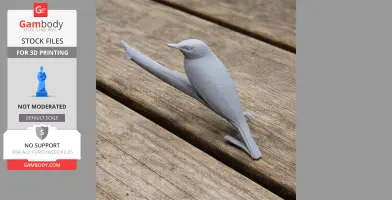 3D printed model of a bird perched on a branch, showing detailed texture on a wooden surface.