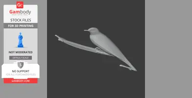 3D model of a bird perched on a branch, designed for 3D printing.