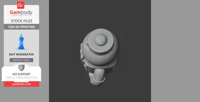 A top-view 3D model of a rounded character with a helmet-like head, designed for 3D printing.