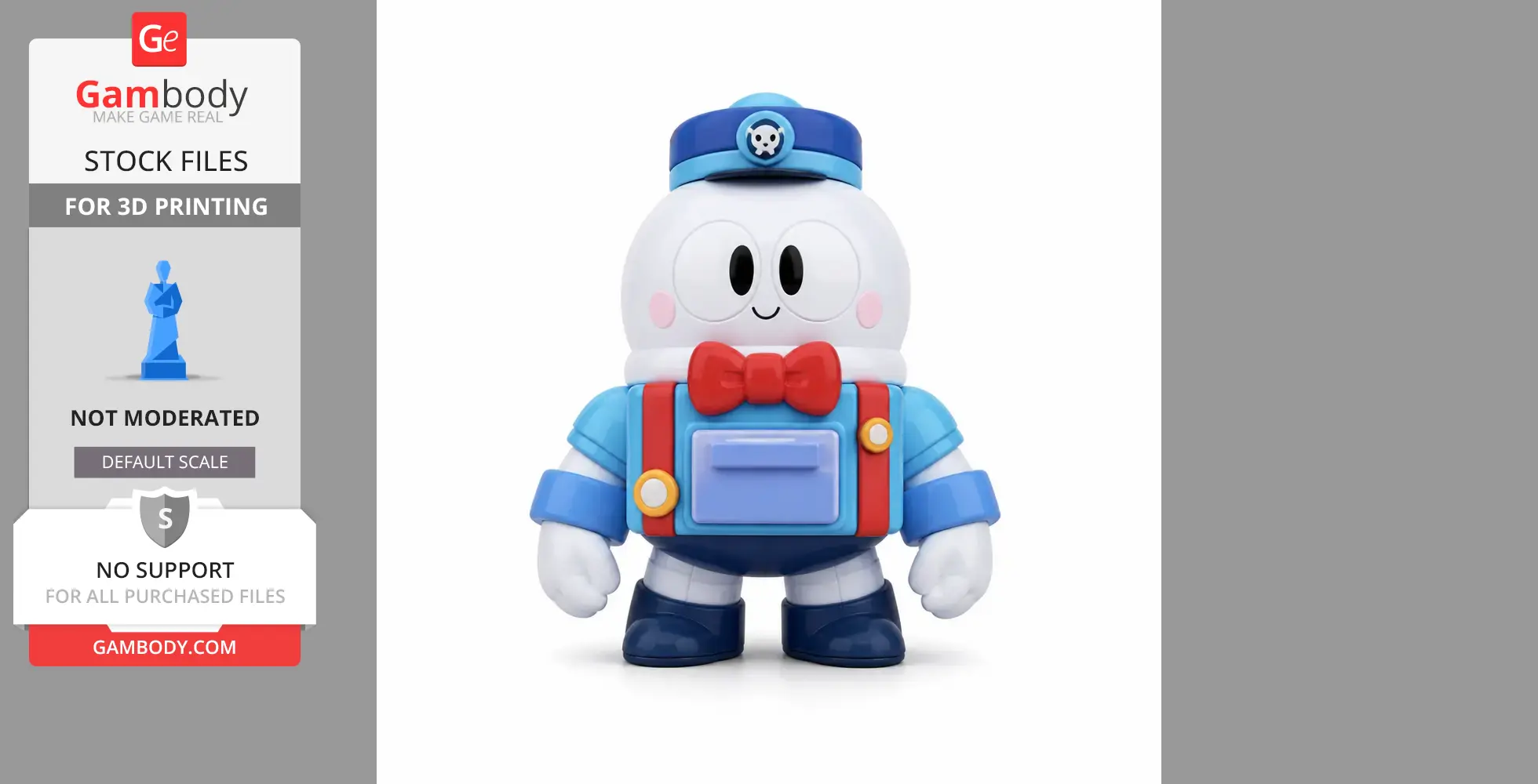 Cute cartoon character figurine with round body, red bowtie, and blue outfit, designed for 3D printing.
