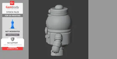 3D model of a rounded, robotic character with a dome hat and arm details, designed for printing.