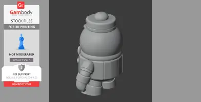 3D model of a round character with a hat, cylindrical legs, and an arm, designed for 3D printing.