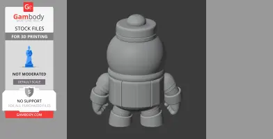 3D model of a round, cartoonish character with a flat hat and segmented arms, viewed from the back.