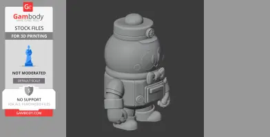 3D model of a cartoonish character with a rounded body, wearing a hat and bow tie, designed for printing.