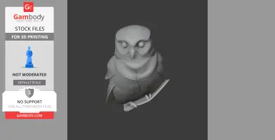 3D model of a band-bellied owl perched on a branch, designed for 3D printing.