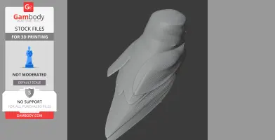 3D model of a stylized, prehistoric band-bellied owl, wings tucked, suitable for 3D printing.
