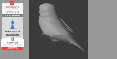 3D model of a band-bellied owl, showcasing detailed feathers and perched stance, suitable for printing.