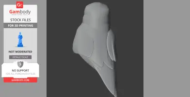 3D model of a band-bellied owl with detailed feathers, suitable for 3D printing.
