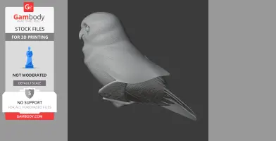3D model of a band-bellied owl, smooth texture, side view, designed for 3D printing.