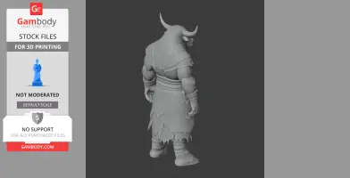 3D model of a muscular, horned creature in armor with a tattered skirt, viewed from the back.