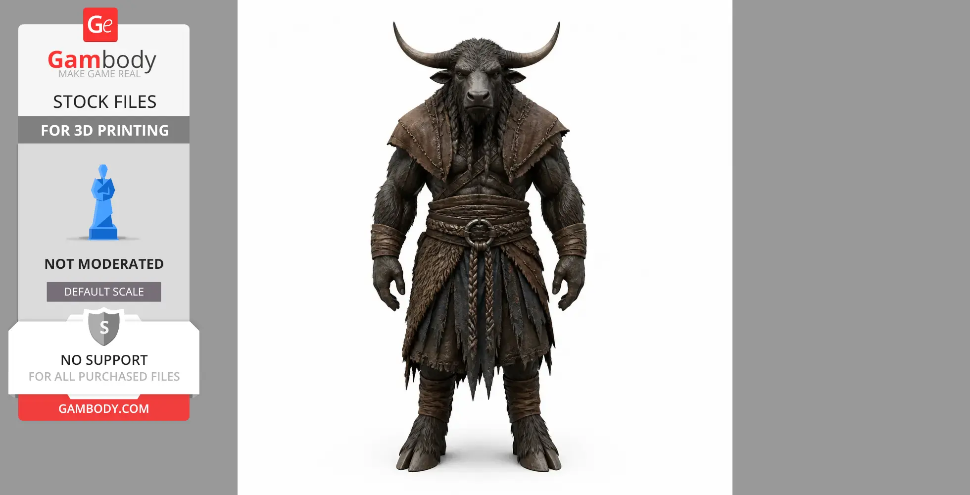 Anthropomorphic bull-like creature with horns, wearing medieval-style leather armor.
