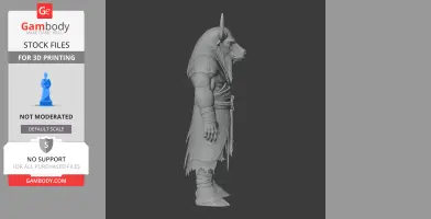 Anthropomorphic creature figurine with bull-like head and muscular build, wearing detailed armor and robe.