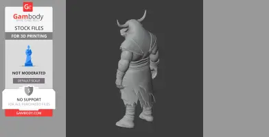 A muscular, horned creature figurine with fur textures and tattered clothing for 3D printing.